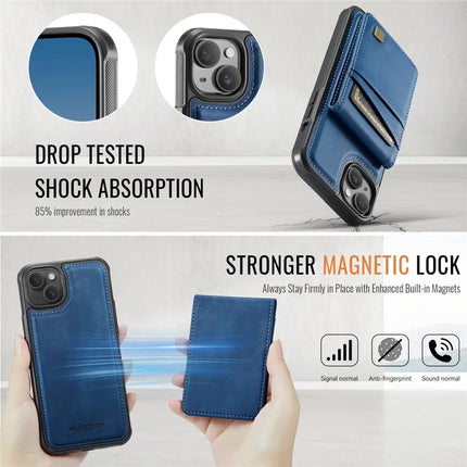 For iPhone 14 Case AUTSPACE A12 Leather Phone Case with Detachable Card Bag