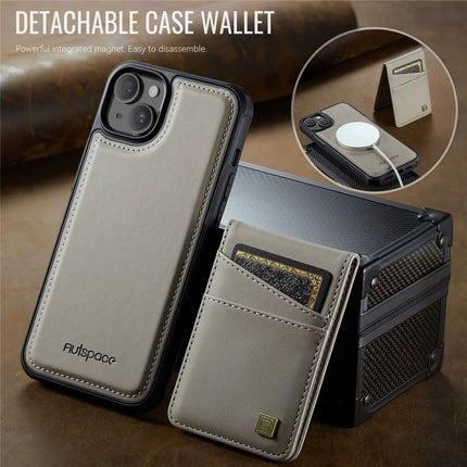 For iPhone 14 Case AUTSPACE A12 Leather Phone Case with Detachable Card Bag
