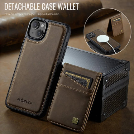 For iPhone 13 6.1 inch Case AUTSPACE A12 Leather Phone Case with Detachable Card Bag