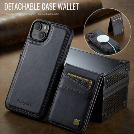For iPhone 13 6.1 inch Case AUTSPACE A12 Leather Phone Case with Detachable Card Bag