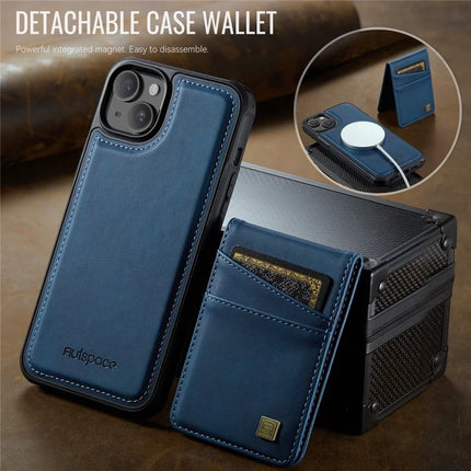 For iPhone 13 6.1 inch Case AUTSPACE A12 Leather Phone Case with Detachable Card Bag