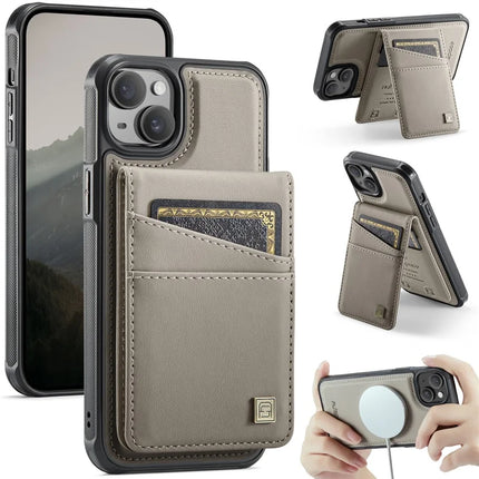 For iPhone 13 6.1 inch Case AUTSPACE A12 Leather Phone Case with Detachable Card Bag - Grey
