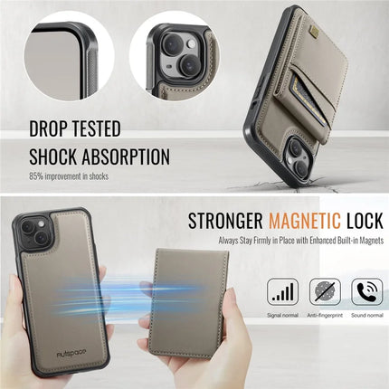 For iPhone 13 6.1 inch Case AUTSPACE A12 Leather Phone Case with Detachable Card Bag