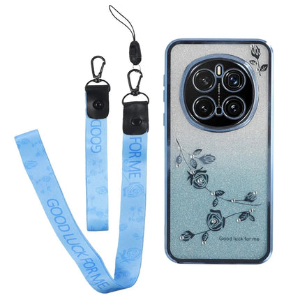 KADEM For Honor Magic7 Pro 5G Case Flower Pattern TPU Gradient Phone Cover with Lanyards - Blue