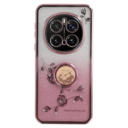 KADEM For Honor Magic7 Pro 5G Case Ring Kickstand TPU Flowers Phone Cover Gradient Glitter - Rose Gold
