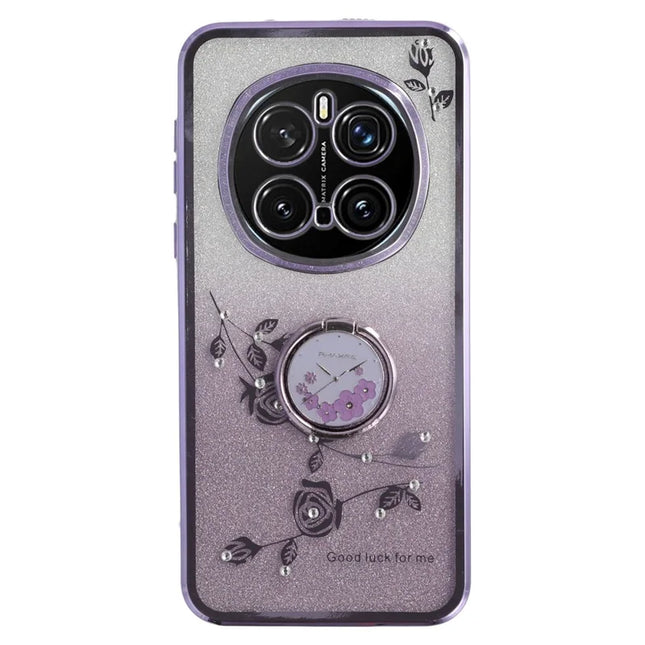 KADEM For Honor Magic7 Pro 5G Case Ring Kickstand TPU Flowers Phone Cover Gradient Glitter - Purple