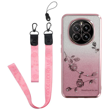 KADEM For Honor Magic7 5G Case Flower Pattern TPU Gradient Phone Cover with Lanyards - Rose Gold