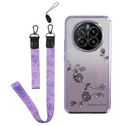 KADEM For Honor Magic7 5G Case Flower Pattern TPU Gradient Phone Cover with Lanyards - Purple