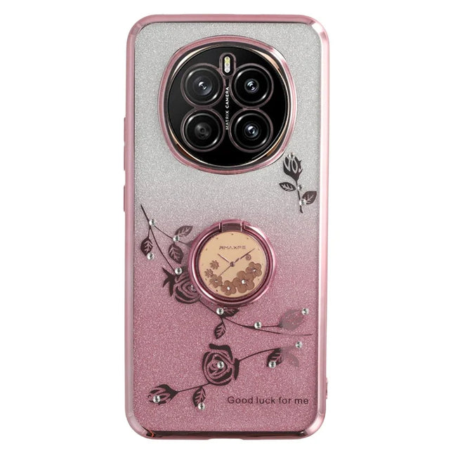 KADEM For Honor Magic7 5G Case Ring Kickstand TPU Flowers Phone Cover Gradient Glitter - Rose Gold