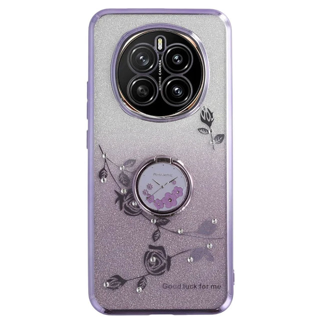 KADEM For Honor Magic7 5G Case Ring Kickstand TPU Flowers Phone Cover Gradient Glitter - Purple