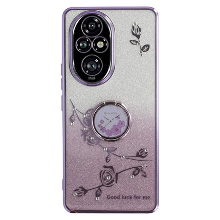 KADEM For Honor 200 Pro 5G Case Ring Kickstand TPU Flowers Phone Cover Gradient Glitter - Purple