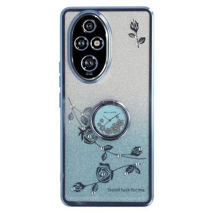 KADEM For Honor 200 Pro 5G Case Ring Kickstand TPU Flowers Phone Cover Gradient Glitter - Blue