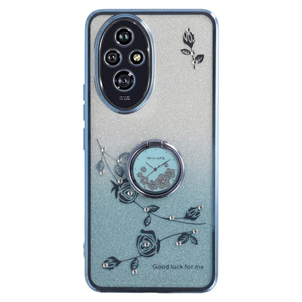 KADEM For Honor 200 5G Case Ring Kickstand TPU Flowers Phone Cover Gradient Glitter - Blue