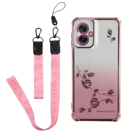 KADEM For Motorola Moto G55 5G Case Flower Pattern TPU Gradient Phone Cover with Lanyards - Rose Gold