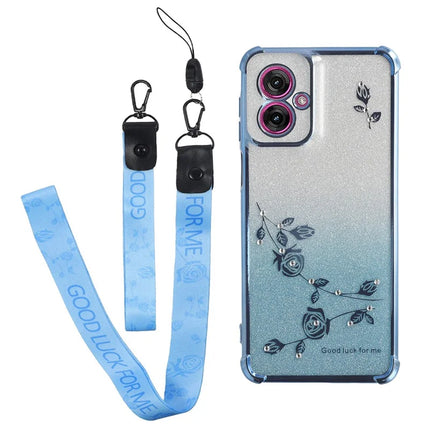 KADEM For Motorola Moto G55 5G Case Flower Pattern TPU Gradient Phone Cover with Lanyards - Blue