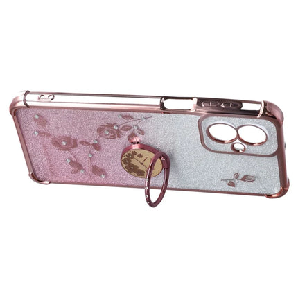KADEM For Motorola Moto G55 5G Case Ring Kickstand TPU Flowers Phone Cover Gradient Glitter
