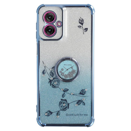 KADEM For Motorola Moto G55 5G Case Ring Kickstand TPU Flowers Phone Cover Gradient Glitter - Blue