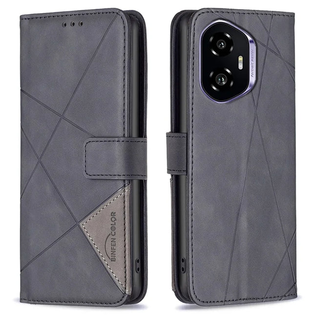 BINFEN COLOR BF05 For Honor 300 Case Leather Phone Cover Wallet Stand - Black