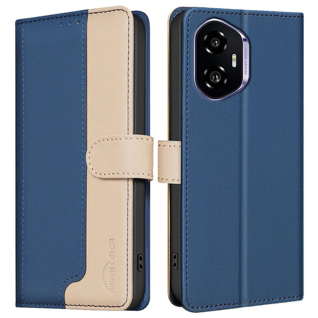 BINFEN COLOR BF33 for Honor 300 Leather Case Splicing Color RFID Blocking - Blue