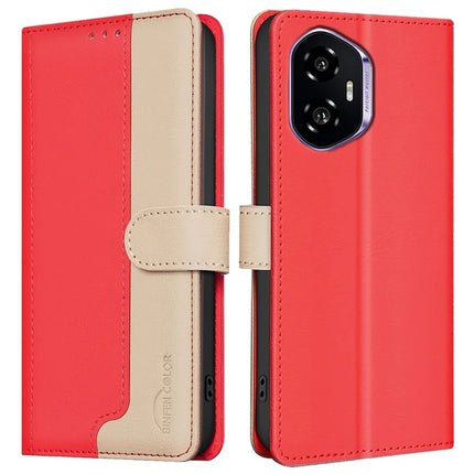 BINFEN COLOR BF33 for Honor 300 Leather Case Splicing Color RFID Blocking - Red