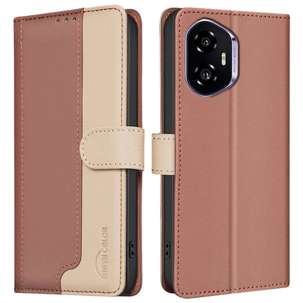 BINFEN COLOR BF33 for Honor 300 Leather Case Splicing Color RFID Blocking - Brown