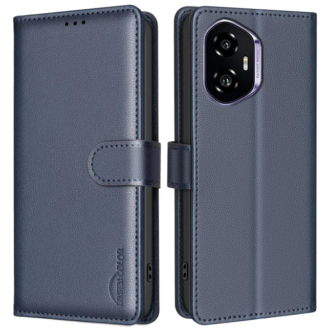 BINFEN COLOR BF32 For Honor 300 Leather Case Wallet RFID Blocking Phone Cover - Blue