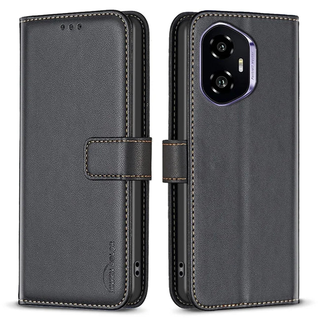 BINFEN COLOR BF17 For Honor 300 Case Wallet Folio Flip Leather Cover - Black