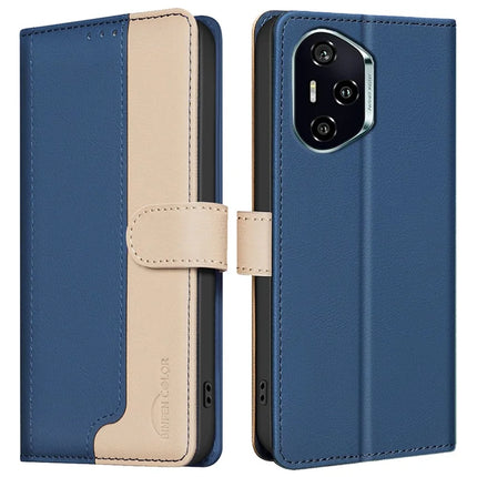 BINFEN COLOR BF33 for Honor 300 Pro / 300 Ultra Leather Case Splicing Color RFID Blocking - Blue