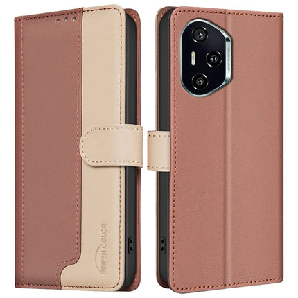 BINFEN COLOR BF33 for Honor 300 Pro / 300 Ultra Leather Case Splicing Color RFID Blocking - Brown