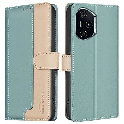 BINFEN COLOR BF33 for Honor 300 Pro / 300 Ultra Leather Case Splicing Color RFID Blocking - Green