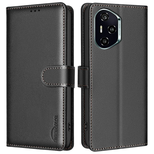 BINFEN COLOR BF32 For Honor 300 Pro / 300 Ultra Leather Case Wallet RFID Blocking Phone Cover - Black