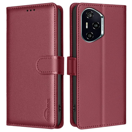 BINFEN COLOR BF32 For Honor 300 Pro / 300 Ultra Leather Case Wallet RFID Blocking Phone Cover - Red