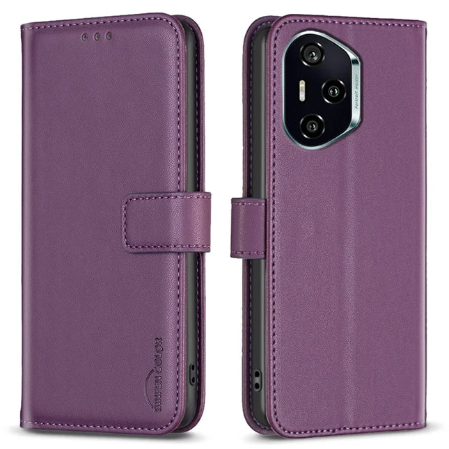 BINFEN COLOR BF17 For Honor 300 Pro / 300 Ultra Case Wallet Folio Flip Leather Cover - Dark Purple