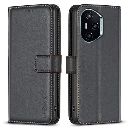 BINFEN COLOR BF17 For Honor 300 Pro / 300 Ultra Case Wallet Folio Flip Leather Cover - Black
