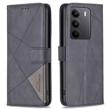BINFEN COLOR BF05 For Realme C75 Case Leather Phone Cover Wallet Stand - Black