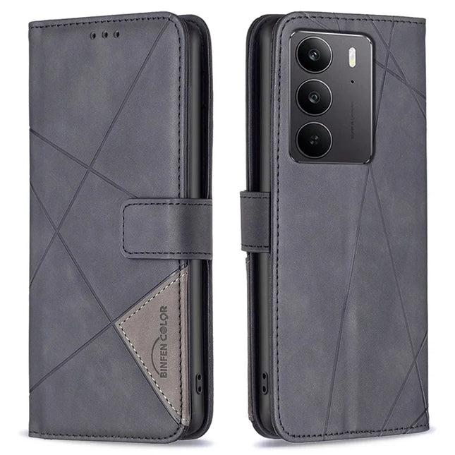 BINFEN COLOR BF05 For Realme C75 Case Leather Phone Cover Wallet Stand - Black