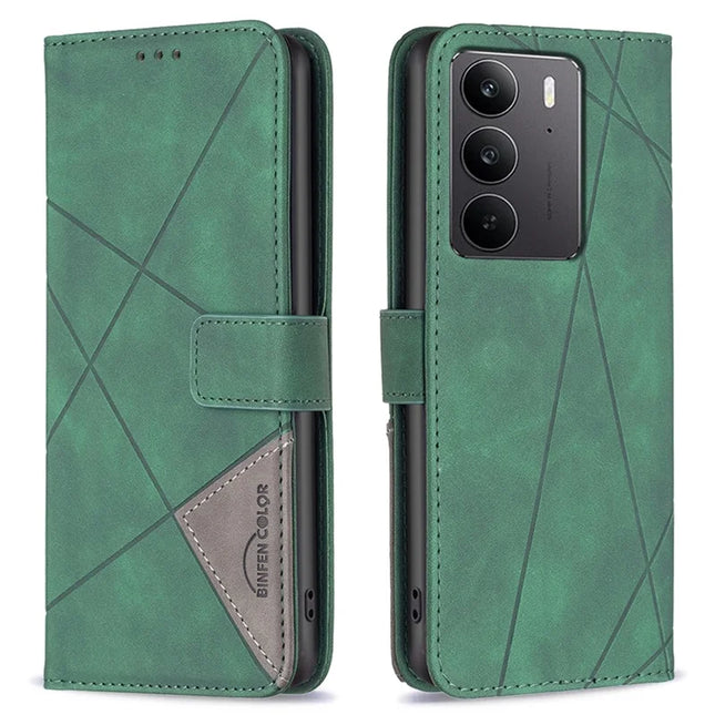 BINFEN COLOR BF05 For Realme C75 Case Leather Phone Cover Wallet Stand - Green
