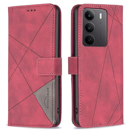 BINFEN COLOR BF05 For Realme C75 Case Leather Phone Cover Wallet Stand - Red