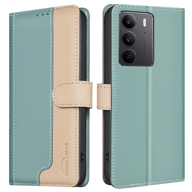 BINFEN COLOR BF33 for Realme C75 Leather Case Splicing Color RFID Blocking - Green