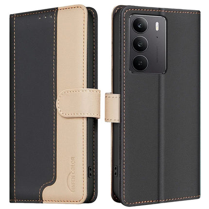 BINFEN COLOR BF33 for Realme C75 Leather Case Splicing Color RFID Blocking - Black