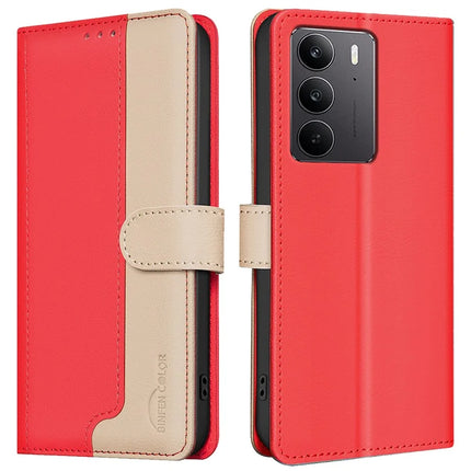 BINFEN COLOR BF33 for Realme C75 Leather Case Splicing Color RFID Blocking - Red