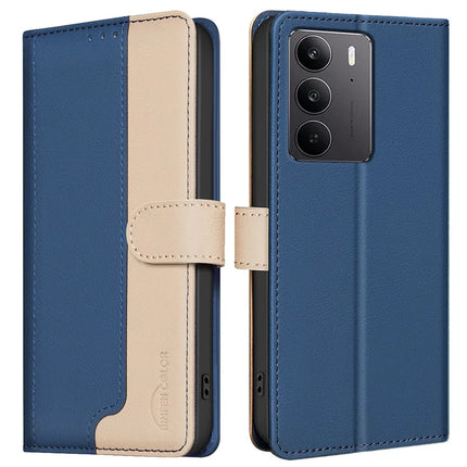 BINFEN COLOR BF33 for Realme C75 Leather Case Splicing Color RFID Blocking - Blue