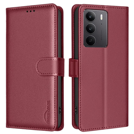 BINFEN COLOR BF32 For Realme C75 Leather Case Wallet RFID Blocking Phone Cover - Red