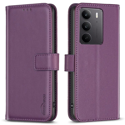 BINFEN COLOR BF17 For Realme C75 Case Wallet Folio Flip Leather Cover - Dark Purple