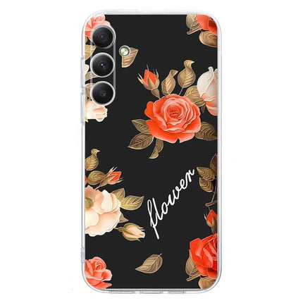 For Samsung Galaxy A56 5G Case Pattern Printing Shockproof Soft TPU Phone Cover - Black Background Flowers