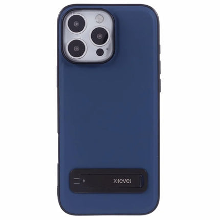 X-LEVEL For iPhone 16 Pro Max Phone Case Leather Coated PC TPU Back Cover with Metal Kickstand