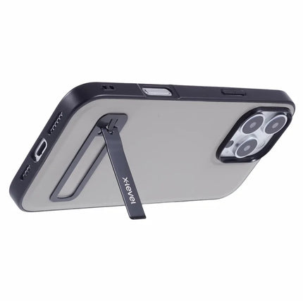 X-LEVEL For iPhone 16 Pro Max Phone Case Leather Coated PC TPU Back Cover with Metal Kickstand