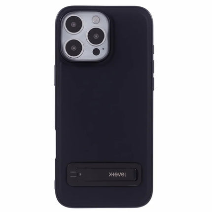 X-LEVEL For iPhone 16 Pro Max Phone Case Leather Coated PC TPU Back Cover with Metal Kickstand