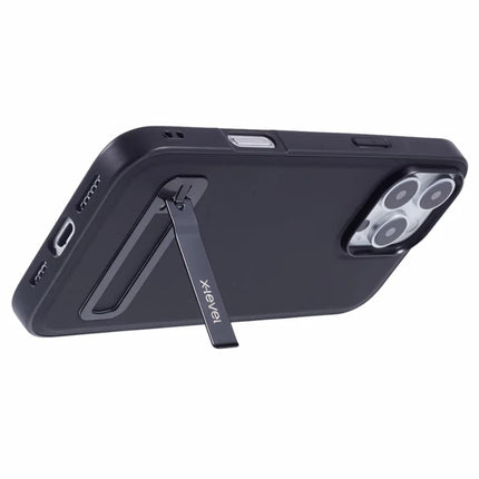 X-LEVEL For iPhone 16 Pro Max Phone Case Leather Coated PC TPU Back Cover with Metal Kickstand