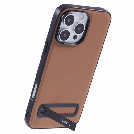 X-LEVEL For iPhone 16 Pro Max Phone Case Leather Coated PC TPU Back Cover with Metal Kickstand